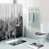 Curtain & Drapes Black White City Nights Lights Bathroom Shower Curtains Set Waterproof Toilet Cover Mat Non-Slip Bath Rug