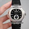 2022 5726 Coroczny Kalendarz Księżyc Faza Automatyczny Zegarek Zegarek Stalowy Biały Textured Dial Stick Markery Czarny Skórzany Pasek 8 Style Zegarki PureTime01 E18LH-H8