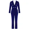 Ocstrade zomer sets voor vrouwen marine blauwe v-hals lange mouw sexy 2 stuk outfits hoge kwaliteit twee pak 211106