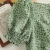 Lime smak fransk retro kvadrat krage blommig klänning frisk temperament split sexig sommar puff ärm vestido mujer plus siz 210601