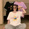Women's T-Shirt Hong Kong Style Short Sleeve Female 2022 Summer Korean BF Student Loose Bear Print Half Top