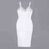 Dorywczo sukienki Kobiety Sexy Crystal Diamond Midi White Bandaż Dress 2021 Evening Designer Celebrity Elegancki elegancki styl vintage impreza 100 cm