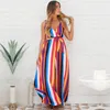 Fanadaes Lato Sexy Klub Kobiety Kwiatowy Długi Maxi Dress Rękaw Casual A-Line Elegancka Rainbow Paski Party Dresses 210520