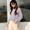 Style coréen printemps Blouse femmes décontracté à manches longues coton rayé chemise pour Cardigan grande taille dames hauts 9196 50 210508