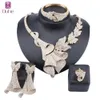 Wedding Dress Costume Women Party Gold Color African Beads Jewelry Sets Crystal Rhinestone Necklace Bangle Earrings Ring H1022