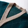 Негабаритный argyle вязаный кардиган женщины свитер Y2K лоскутное плед свободные с v-образным вырезом свитера женские осень старинные леди топ 211007