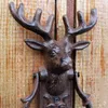 2 Pieces Cast Iron Reindeer Door Knocker Home Decor Deer Stag Head Doorhandle Doorlatch Country Rural Metal Crafts Gate Decoration Mounted Vintage Antique Animal