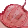 Big Red Sexy Bras för kvinnor Se genom Mesh Transparent Dot Wire Underwear Drop 32 34 36 38 40 42 44 A B C D DD E DDD F228E