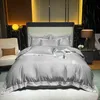 Bettlaken für Heimtextilien, 4-teiliges Set aus reiner einfarbiger Seide, bestickt, Bettdeckenbezug, Spannbettlaken