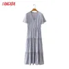 Tangada Französischer Stil Damen Blumendruck Sommer Viskose Langes Kleid V-Ausschnitt Kurzarm Damen Sommerkleid 2M172 210609