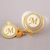 Pacifiers # 26 Initial Letter Transparent Baby Pacifier med kedjeklipp född BPA Gratis Luxury Bling Dummy Soother Chupeta 0-12 månader