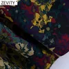 Zevity Spring Kobiety Słodkie V Neck Floral Print Linia Mini Sukienka Panie Plats Puff Sleeve Casual Slim Kimono Vestido DS4860 210603