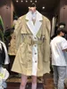 [EWQ] Spring Korean japan Design Double-breasted Long trench Top fashion ladies Patchwork windbreaker Khaki Outerwear 210423