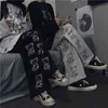 Stile coreano di Houzhou Pantaloni a gamba larga di Houzhou Stampa dei cartoni animati Pantaloni Harajuku Donne Streetwear Autunno Moda Astuccio Casual Papants Femmina 211105