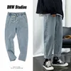 Baggy män jeans varumärke byxor unga pojkar casual elastiska midja byxor mun bredben lång retro streetwear hip hop drop 210622