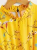 Girls Floral Print Frilled Neck Flounce Sleeve Belted Dress SHE