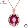 HuiSept Classic Silver 925 Necklace Jewelry Oval Shape Ruby Zircon Gemstones Pendant Rose Gold Ornament Wedding Party Wholesale
