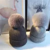 Fashion Winter Women's Wool Knitted Beanies Caps Real Fur Pom Poms Hairy Ball Thick Warm Hat For Child Beanie/Skull