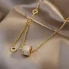 Design Sense Opals Luxurious Pendant Titanium Steel Necklace for Woman 2022 Korean Fashion Jewelry Girl Sexy Clavicle Chain