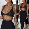 Femmes Sans Manches Maille Strass Partywear Débardeurs Sexy Voir À Travers Cristal Brillant Crop Tops T-shirts Clubwear Streetwear Y0622