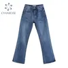 Niebieskie spodnie Flare Kobiety Wysokiej Talii Wash Vintage Koreański Dżinsy Spodnie Moda Loose Y2K Ulzzang Zipper Streetwear Relax Pant 210515