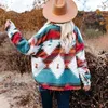 Vintage jacka Kvinnor Splicing Loose Denim Print Aztec Retro Etnisk stil Långärmad tröja Streetwear Kvinna Goth Coat 211126
