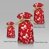 Gift Wrap Christmas Packaging Bag Ribbon Drawstring Candy Bags Plastic Pocket Snowflake Reindeer Merry Christmas HH21-829