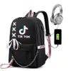 حقيبة الكتف على الظهر Tik Tok Tiktok USB Bag Bag Korean Pack Leisure Pack2598