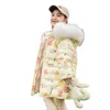 Winter Polyester Jacke für Mädchen Koreanische Version Verdicken Weiße Ente Unten Abnehmbare Pelz Kragen Casual Kinder Kleidung 211203