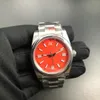 Classic Mechanical Man Watch Automatisk rostfria klockor Male Clock 41mm Red Face Wristwatch 161-2