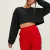 Kvinnor Långärmad Kort Hoodie Sexig Solid Färg Beskuren Sweatshirt Pullover Harajuku Crop Tops Sudadera Street