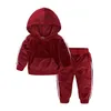 1-6 anni Abbigliamento per bambini Vestito da ragazza Vestiti caldi per bambini Maglie a maniche lunghe con cappuccio in velluto + Pantaloni Primavera Autunno Bambini 211224