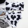 In-X Cow print swimwear female High waist 2 piece suit Bandeau bikini 2021 Scalloped swimsuit women Sports bathing suit biquiniX0523