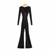 Women Jumpsuit Long Sleeve V-neck Knitting s For Sexy Vintage Black Rompers s 210524