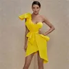 Ocstrade Frauen Sexy Bodycon Kleider Neue Sommer Rüschen Gelb Eine Schulter, Figurbetontes Kleid Promi Abend Club Party Kleid 210325