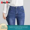Jeans femininos lavados jeans skinny lápis calças elástico bolso grande tamanho senhorosa cintura alta estiramento mãe jean fêmea 210428