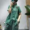 Kvinnor blusar qpfjqd damer broderade linne stativ krage kinesisk stil kortärmad kvinna linta vintage och toppar 2022 sommar