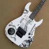 2022 Nueva guitarra superior, Gyesp-0002 Patrón de personalidad de color blanco, cuerpo sólido, hardware negro, Kirk Hammett Ouija 6 cuerdas