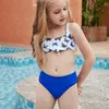 Womens Swimwear Girls Bikini 2022 Tropical Print Tied Front Little Girl Tankini Children Swimsuit Bandeau Swimming Suit Beach Wear