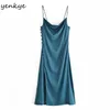 Side Button Slit Sexy Dress Women Vintage Solid Color Sleeveless Sling Long Female Summer Night Out Club Vestido 210430