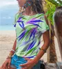 Hors épaule Mode Femmes T-shirts d'été à manches courtes Feuilles Imprimer Femmes Chemise Plus Taille Summer Boho Tops Thin Tops S-3XL Y0629