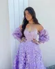 Sweetheart Lilac Long Evening Party Dress Embroidered Butterfly 2022 Robe De Soiree Detachable Sleeves Lavender Prom Dresses Lady 2965