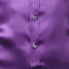 Pruple Stain Silk Dress Shirts Men Fashion Crystal Button Wrinkle Free Tuxedo Shirt Male Wedding Party Dance Prom Chemise 210522