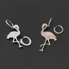 Stud DINI S925 Sterling Silver Rosa Diamant Flamingo Asymmetriska örhängen Dammode Klassisk Personlighet Trend Smycken