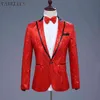 Shiny Red Pailletten Glitter Blazer Jacke Männer Nachtclub DJ Host One Button Anzug Blazer Männliche Prom Bühne Hochzeit Kostüme für Sänger 210522