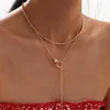 Kolye Kolyeler Vintage Basit Çift Katmanlı Altın Renk Kolye Kadınlar Yuvarlak Çevreler Geometrik Para Klavikula Zinciri Ceza Lady Jewelry