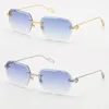 2021 Säljer Fashion Metal Diamond Cut Lens Solglasögon UV400 SKYDD RIMLESS 18K Guld Male och kvinnliga solglasögon sköld Retro 247A