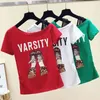 Wwenn korte mouw t-shirt vrouwen top pailletten witte sexy brief zomer katoenen t-shirt Tee femme groen rood 210507