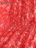 Printed Two Layered Ruffles Dress Summer Fashion Deep V Puff Sleeve Elastic High Waist Women Casual Mini Red 210604