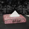 Auto Tissue Box Diamond Crystal Auto Luxe Houder Blok-type Styling Diamante Bling Cover Dames 210818